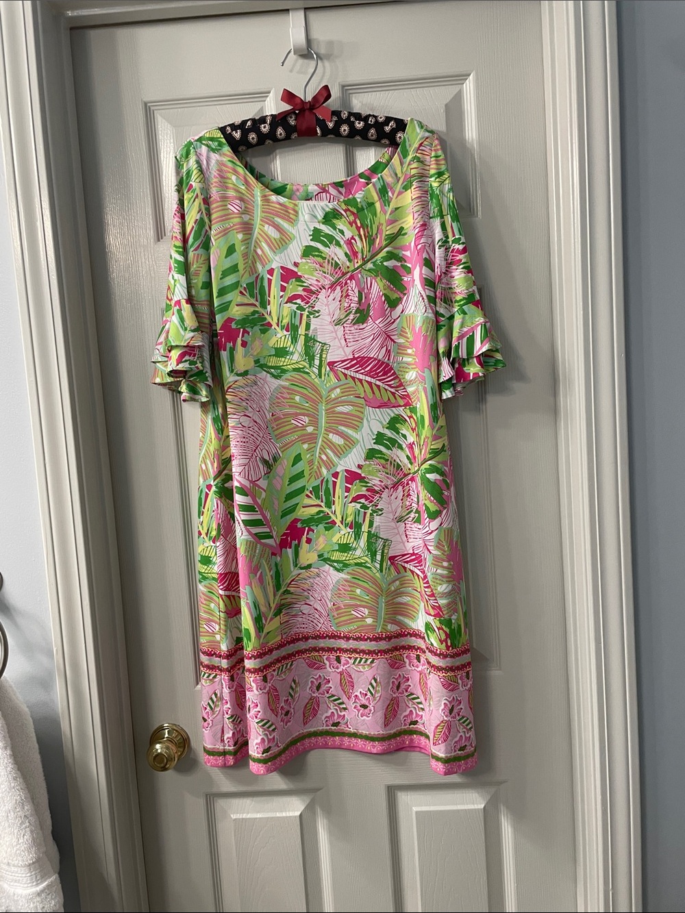 Pappagallo Pink & Green Tropical Ruffle Sleeve Dress